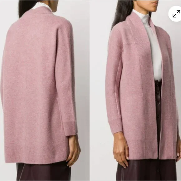VINCE - Boiled Cashmere Open Rib Trim Cardigan, Heather Mauve, S - Picture 4 of 13